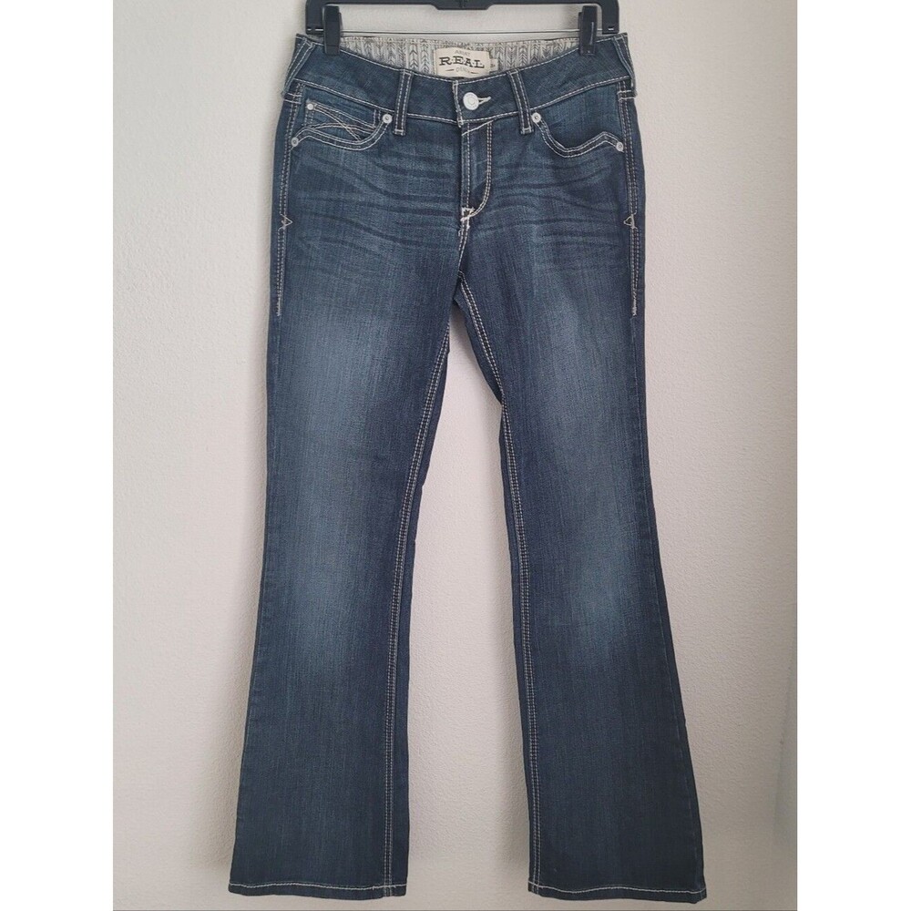 Ariat REAL Denim Mid Rise Bootcut Jeans 28R Shayla Gemstone Arrow Stitch Western